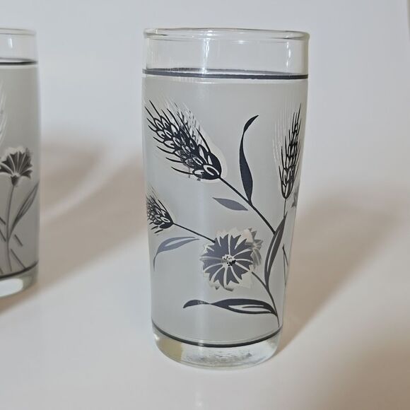 Libbey Gray Wheat Frosted Juice Glasses Vintage Wildflowers Frosted Mini 4 oz - Picture 7 of 16